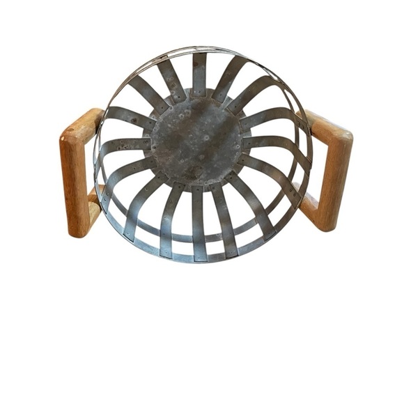 Washed Galvanized Metal Strip-Woven Look Basket withWooden Handles-Country - Picture 2 of 6